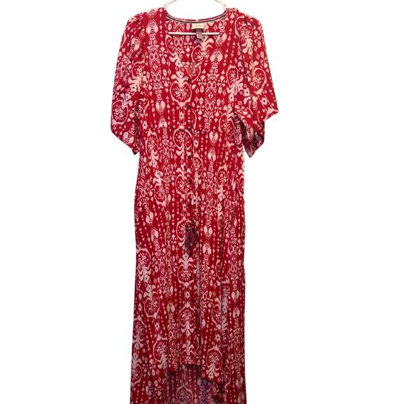 Knox Rose Dresses & Skirts - Women's Knox Rose Red White Boho Patterned High Low Maxi Dress XS